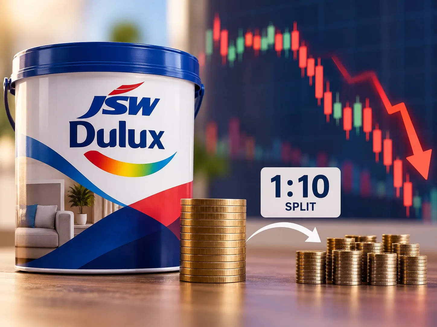 JSW Dulux stock: Why shares are showing a 90% crash today despite 1:10 stock split